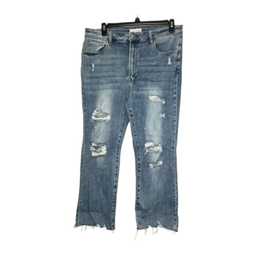 Risen Jeans Medium Wash Distressed High Rise Jeans Sz‎ 2XL